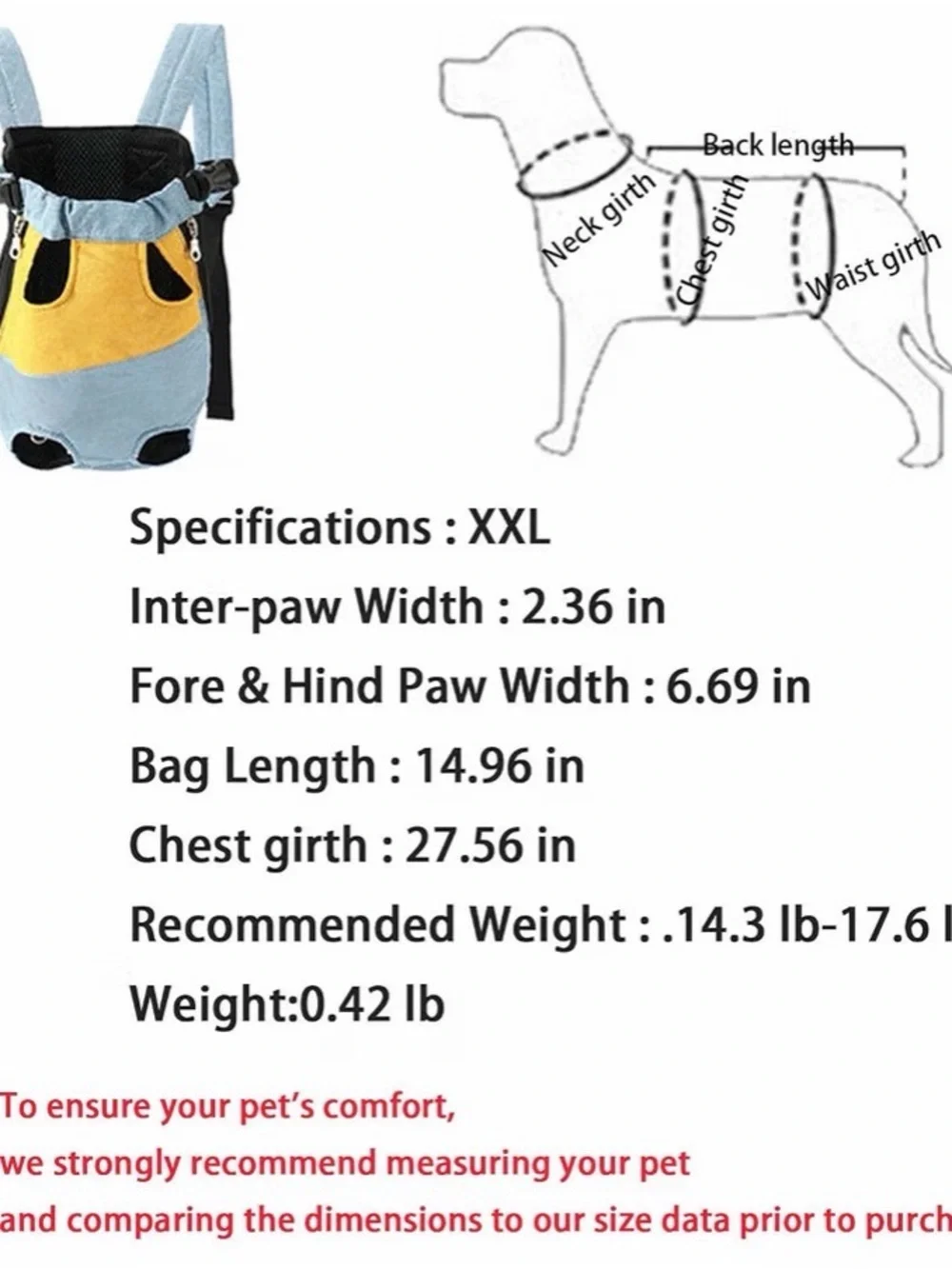 Lightweight Pet Backpack Carrier Yellow Beige Black XXL (14 - 17 lbs)